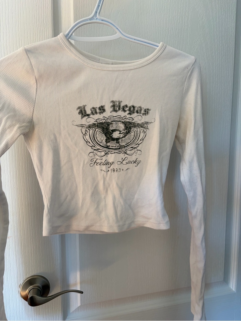 Garage White Ribbed Long-Sleeve Top with Las Vegas Graphic